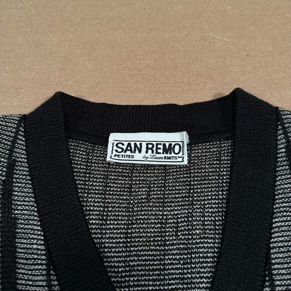 Vintage Black White Abstract Striped Button Cardigan 90s San Remo Petites S - Picture 6 of 8